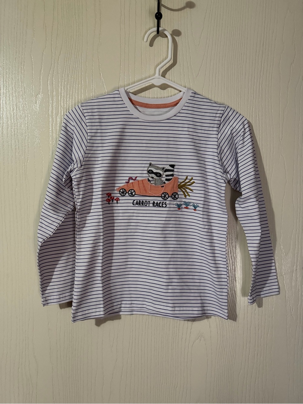 Kids Long Sleeve Striped Tee with Carrot Race Graphic Size 7Y